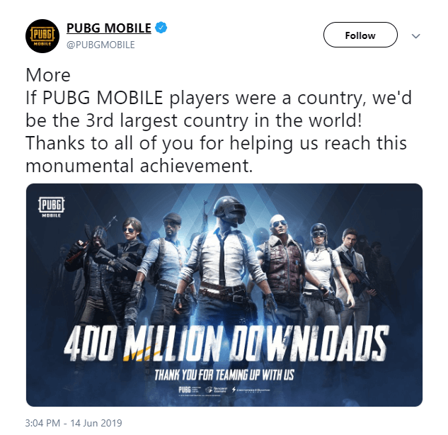 PUBG MOBILE 400 million downloads