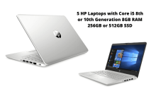 5 HP Laptop with Core i5 8th or 10th Generation 8GB RAM 256GB or 512GB SSD